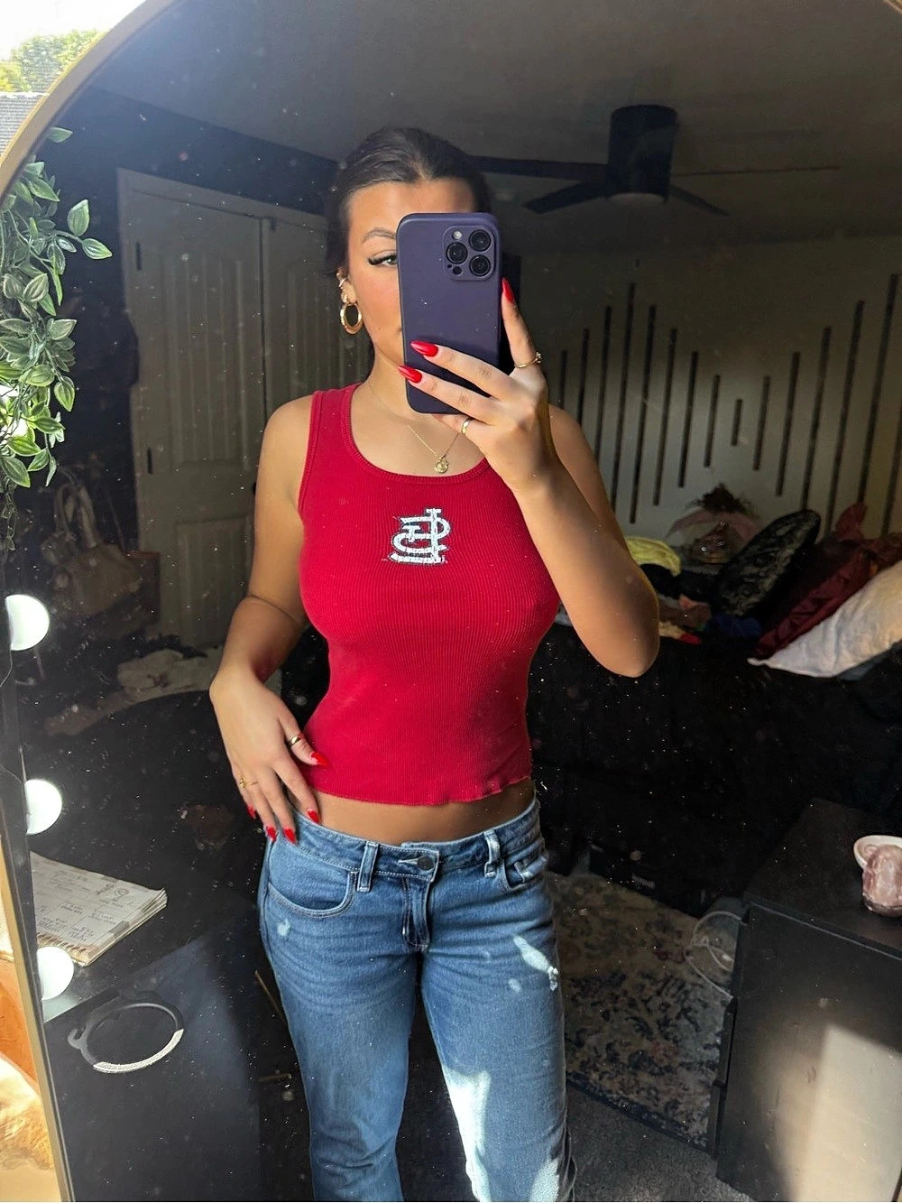 MLB Red Ribbed Tank Top
